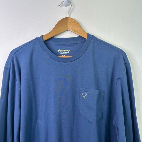 Birddogs Men’s Long Sleeve Pocket T-Shirt Blue XL Cotton Blend Crewneck Logo Tee - Picture 2 of 9